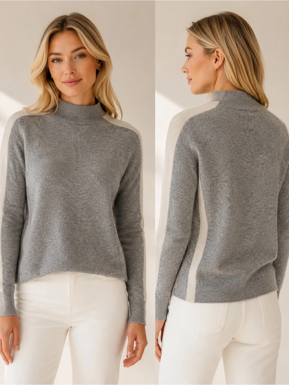 Vineyard Vines 100% Cashmere Gray Mock Neck Colorblock Sweater M 25595
